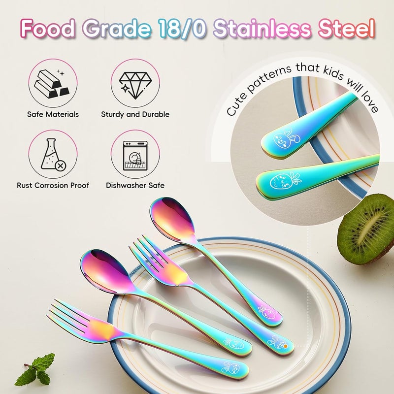 ITITT 12 Pieces Stainless Steel Rainbow Toddler Utensils Set - Food Grade Kids Silverware Set Children Safe Small Forks and Spoons Mirror Polished Sturdy and Durable Dishwasher Safe - Image 4